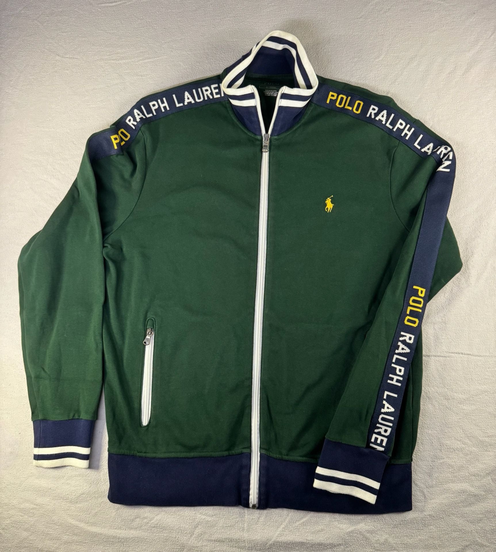 Polo Ralph Lauren Full Zip Track Jacket Size M Green Logo Tape 2