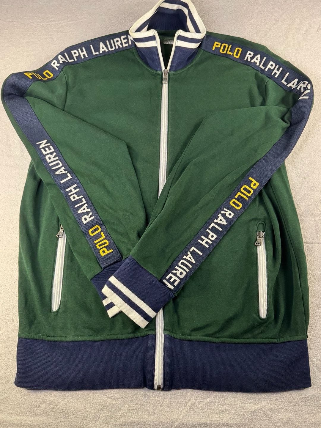 Polo Ralph Lauren Full Zip Track Jacket Size M Green Logo Tape 3