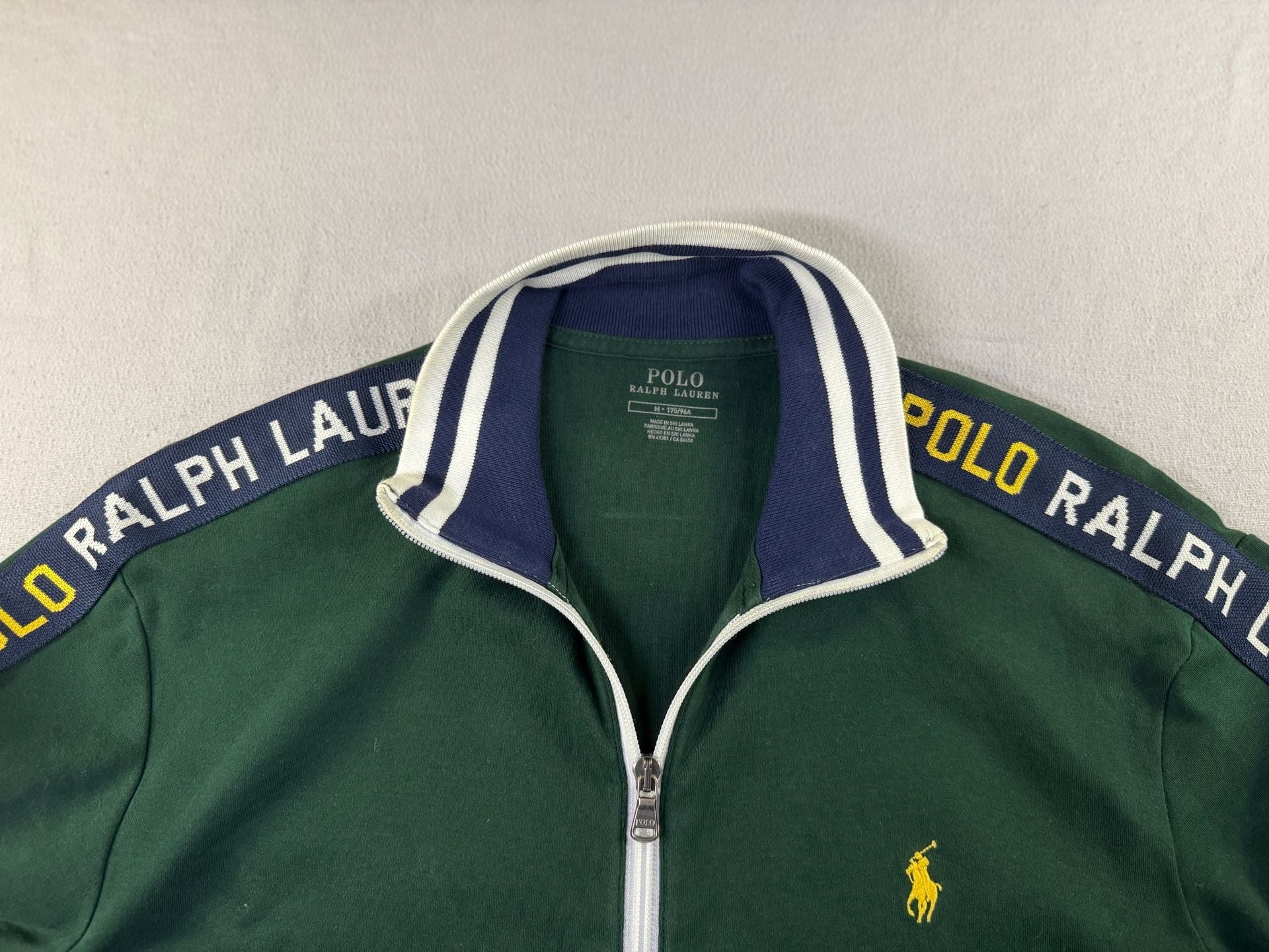 Polo Ralph Lauren Full Zip Track Jacket Size M Green Logo Tape 10