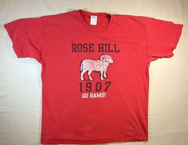 Gildan Ultra Cotton Red Rose Hill 1907 Go Rams Sheep Mascot T-Shirt XL 2