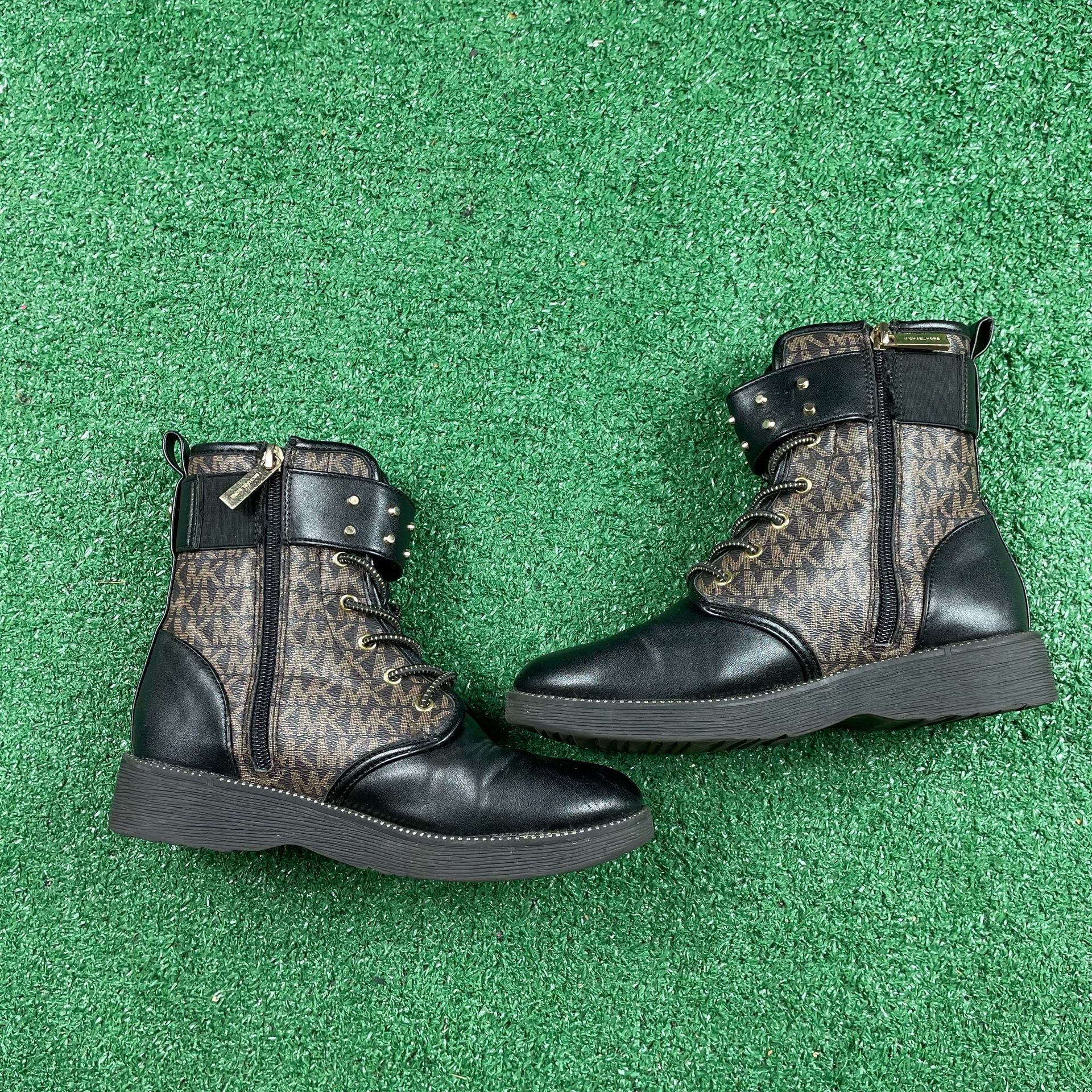 Michael Kors Haskell Studs Boots Size 3 Black Brown Logo 3