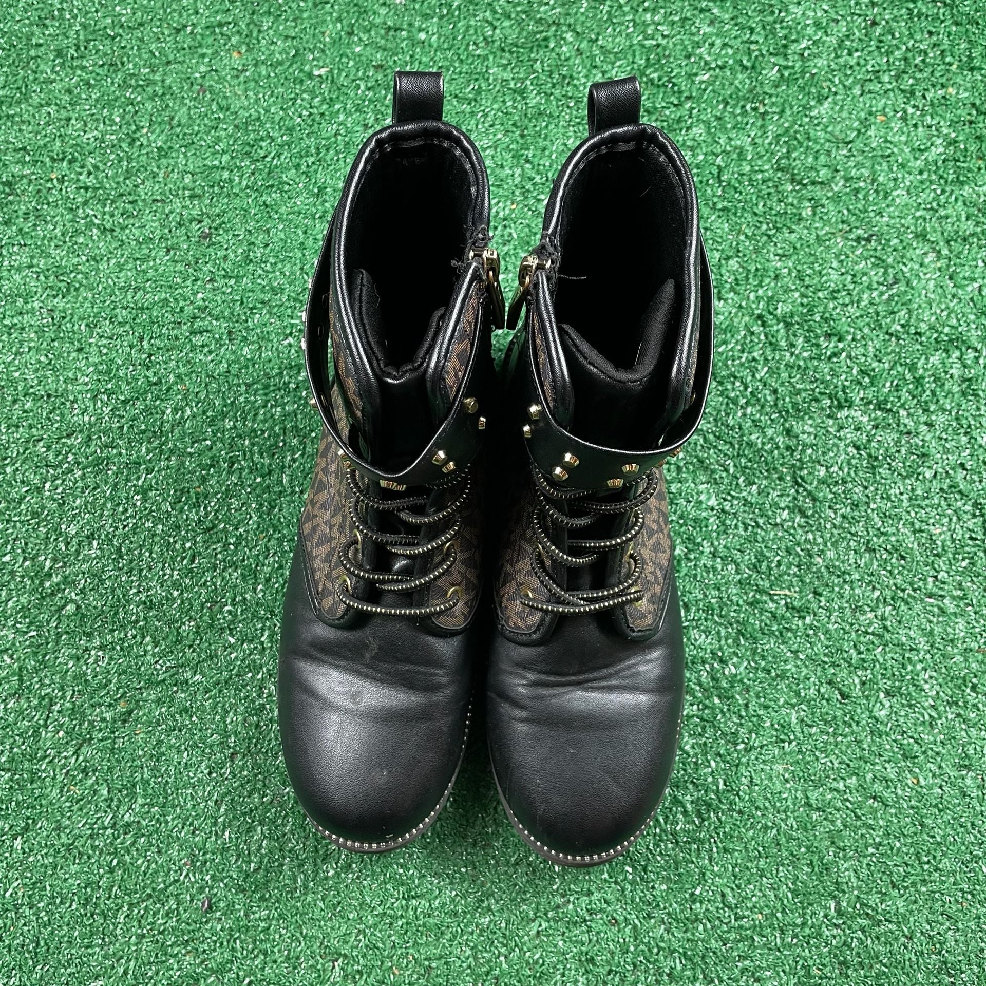 Michael Kors Haskell Studs Boots Size 3 Black Brown Logo 4