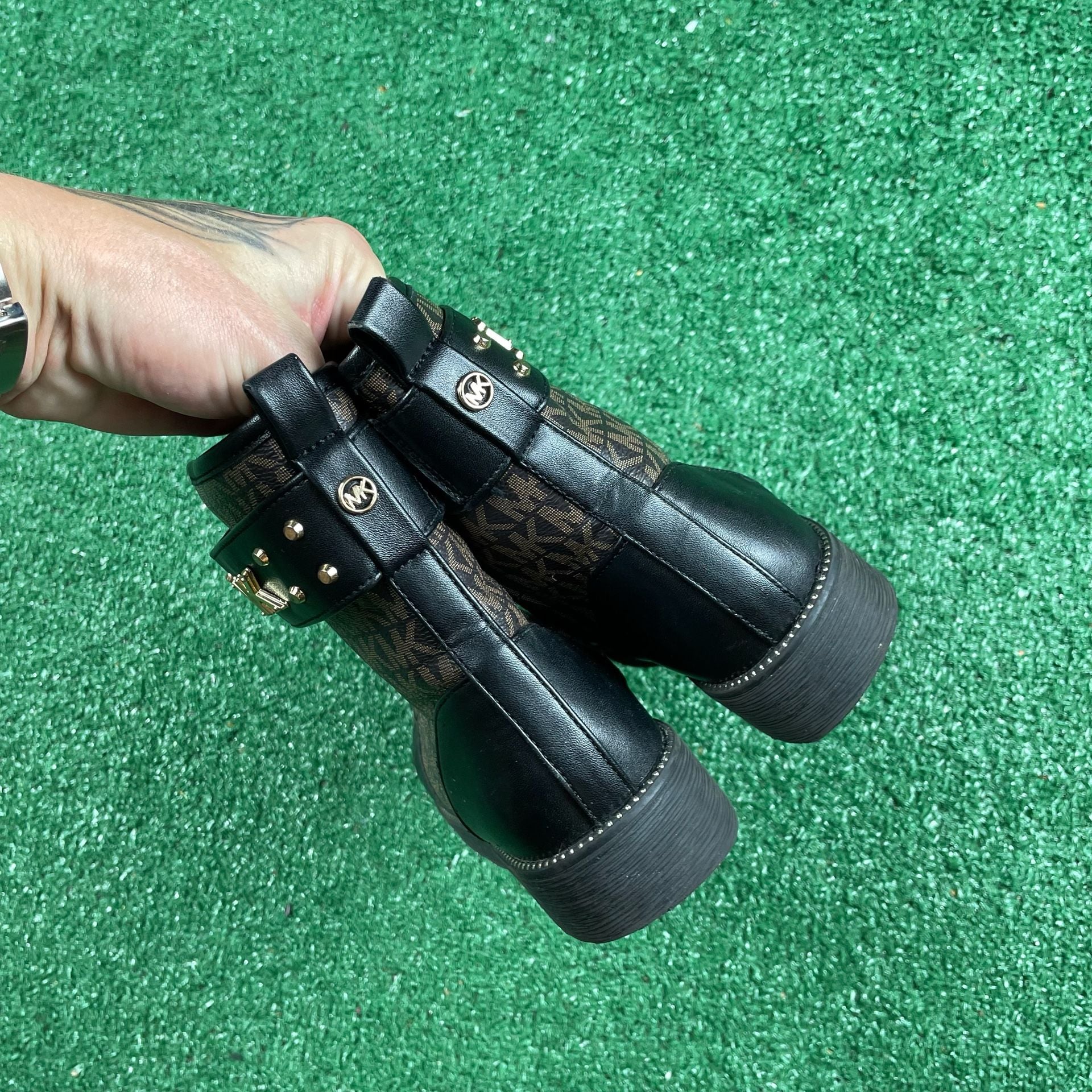Michael Kors Haskell Studs Boots Size 3 Black Brown Logo 5