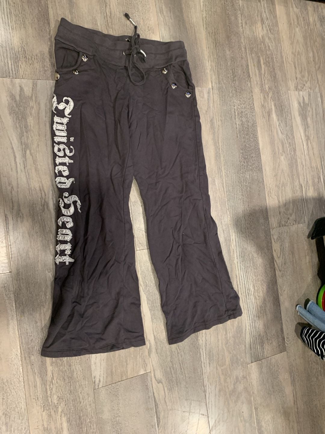 Twisted Heart Sweatpants Size M Grey Rhinestone Y2K 2