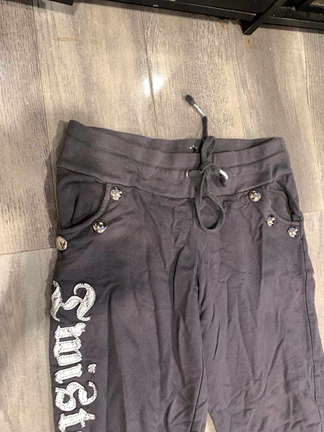 Twisted Heart Sweatpants Size M Grey Rhinestone Y2K 4