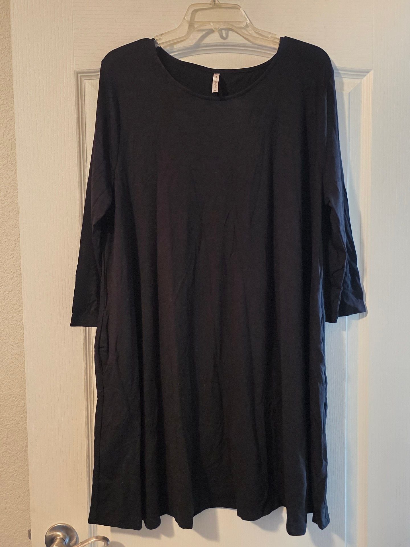 42POPS Dress Length Tunic Top Size 3X Black Long Sleeve Knit Fabric 2
