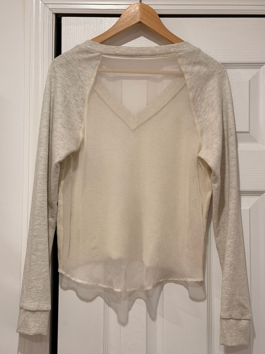 Haute Hippie V-Neck Sweatshirt Size XS Sheer Back Panel Raw Hem 3