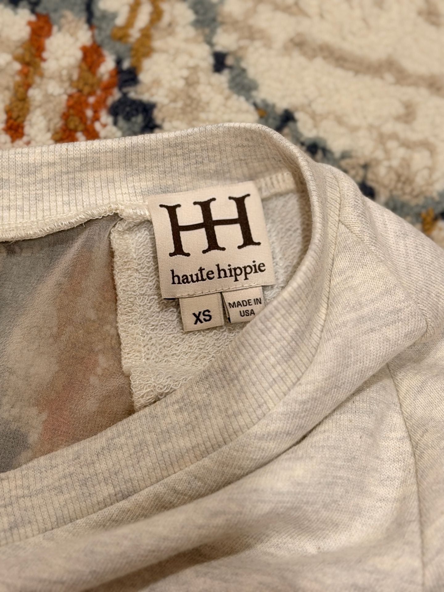 Haute Hippie V-Neck Sweatshirt Size XS Sheer Back Panel Raw Hem 5
