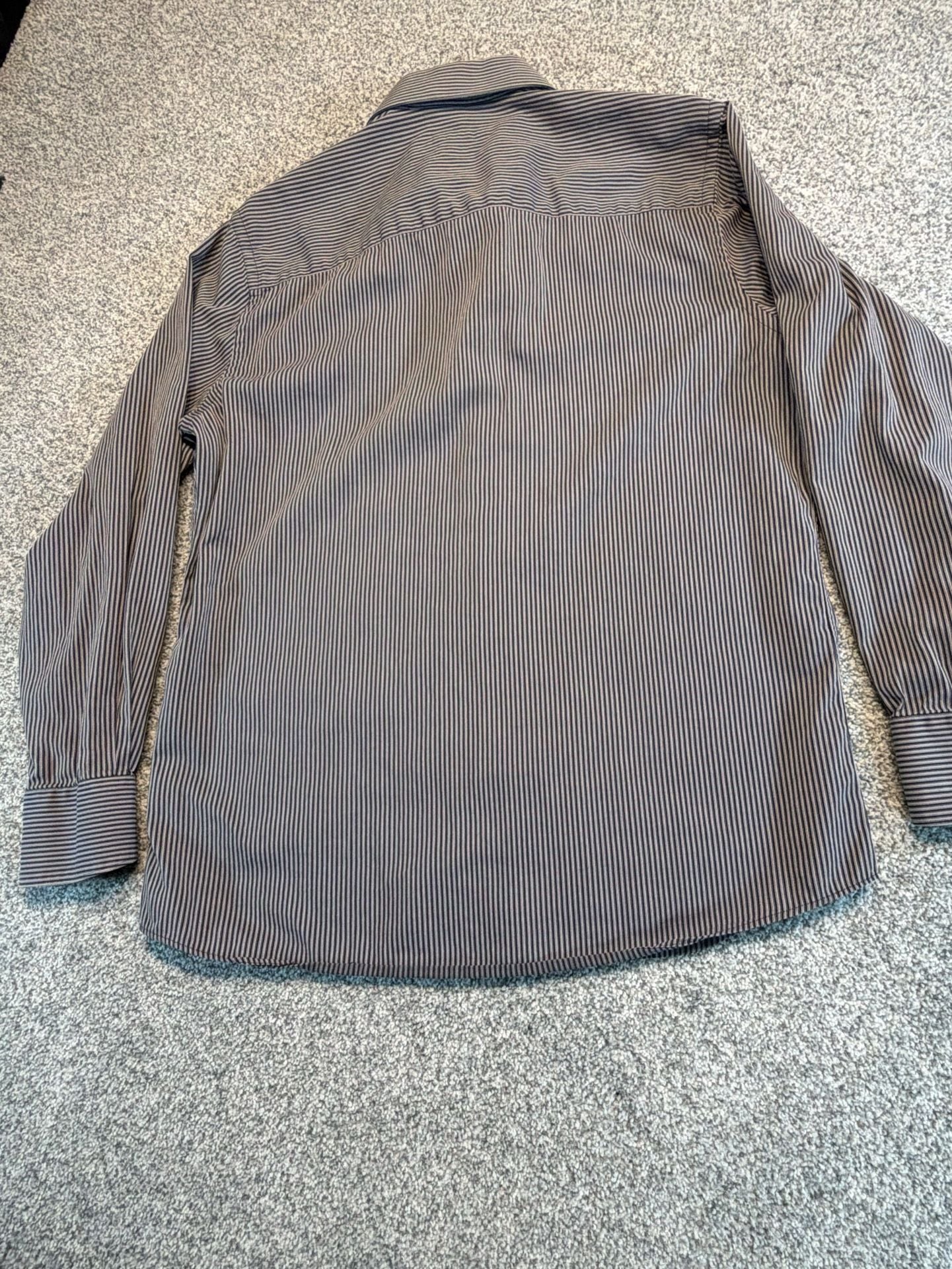 Parc 81 Mens Slim Fit Gray/Black/White Striped Button Down Long Sleeve Shirt L 9