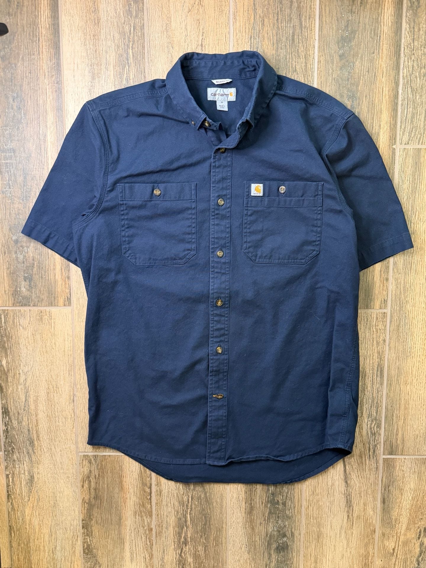 Carhartt Relaxed Fit Short Sleeve Button Down Shirt Size M Navy Blue 2