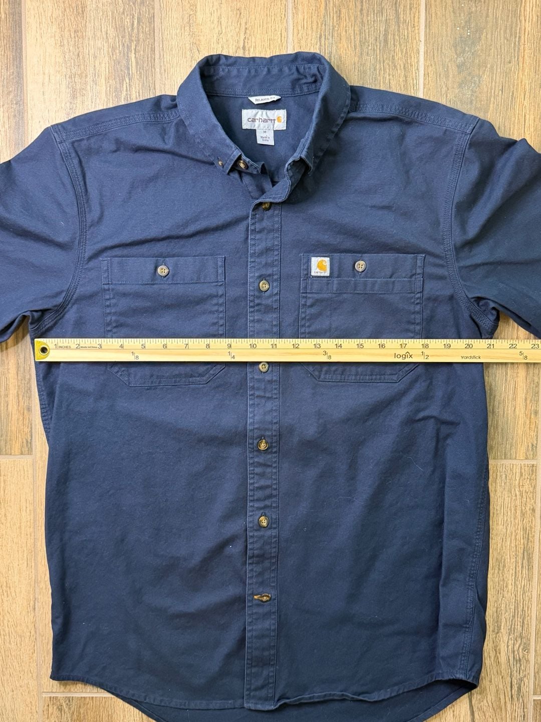 Carhartt Relaxed Fit Short Sleeve Button Down Shirt Size M Navy Blue 4