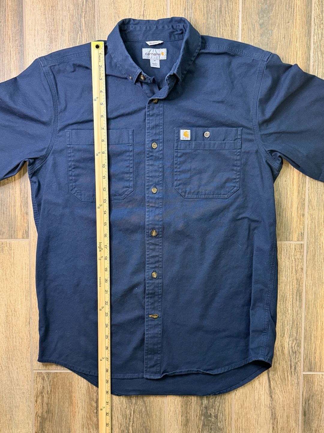 Carhartt Relaxed Fit Short Sleeve Button Down Shirt Size M Navy Blue 5