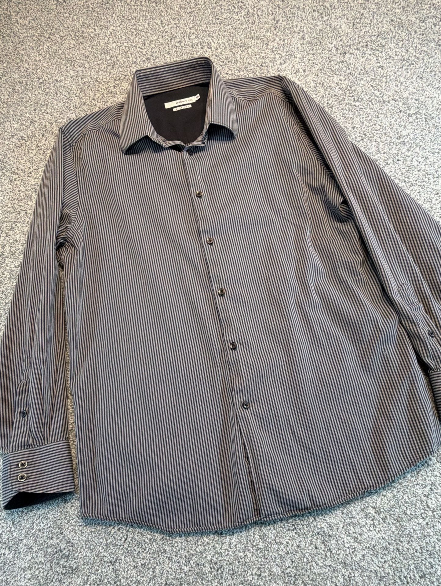 Parc 81 Mens Slim Fit Gray/Black/White Striped Button Down Long Sleeve Shirt L 2