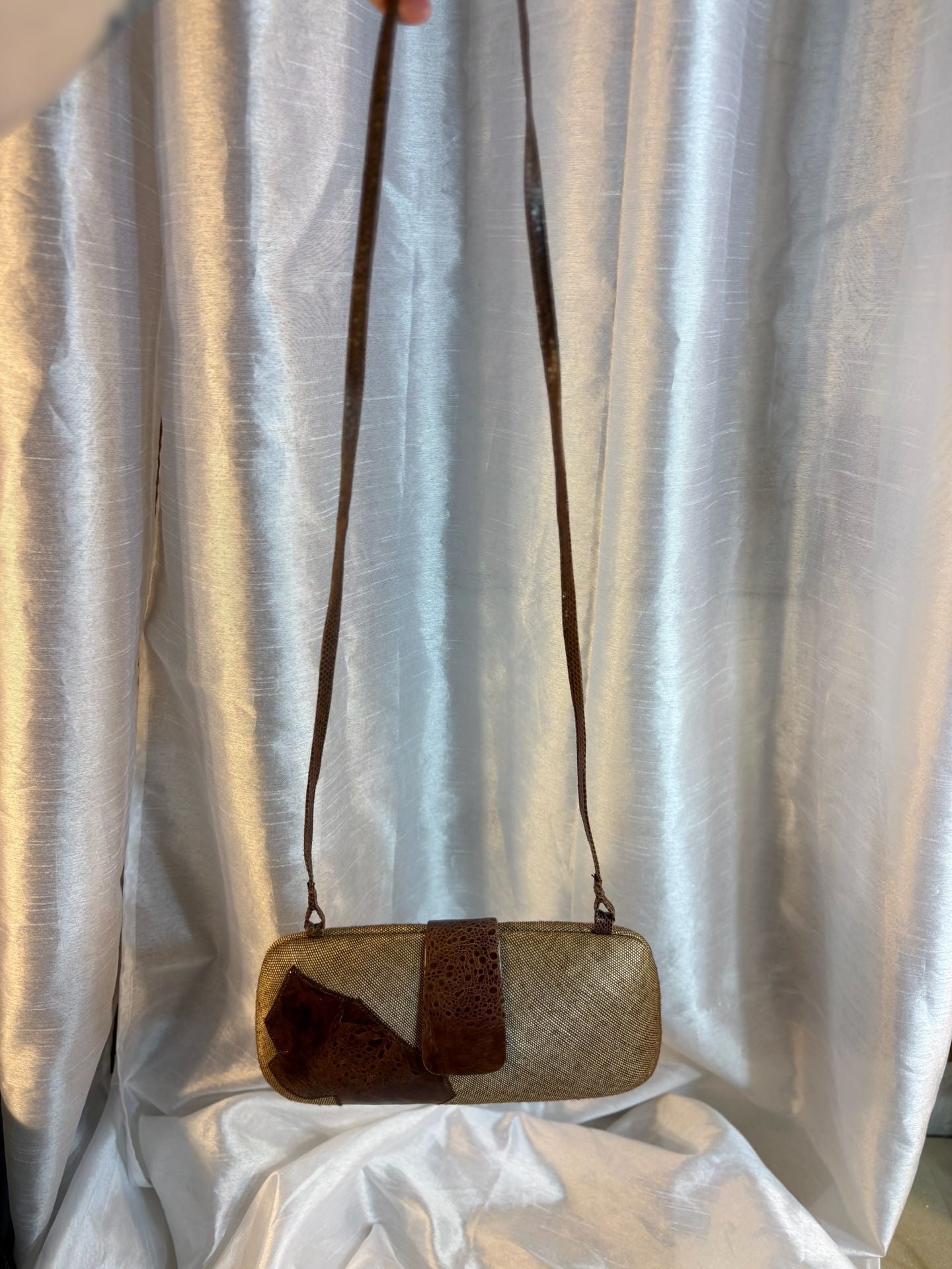 Vintage Textured Straw & Brown Leather Patchwork Crossbody Bag 7