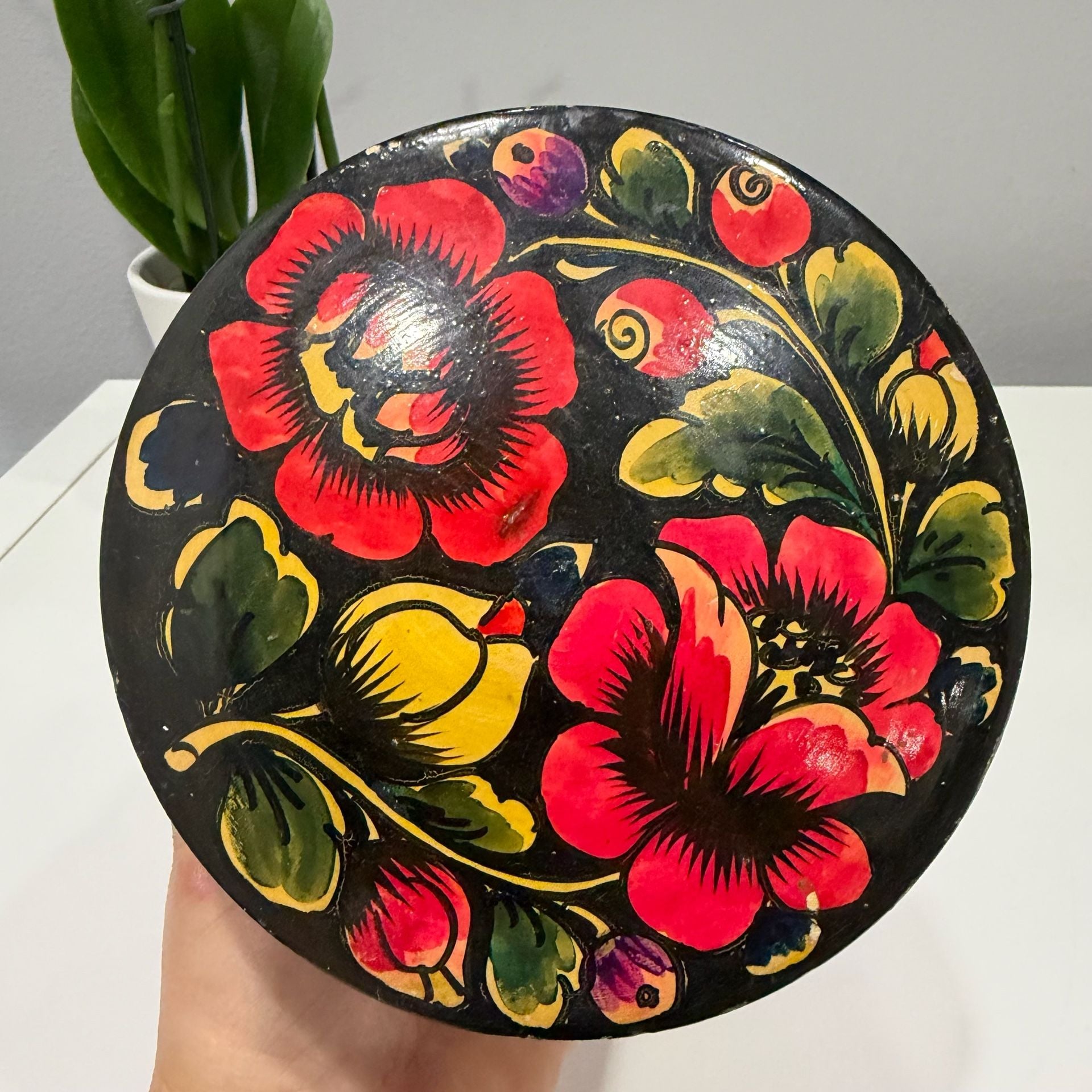 Vintage Hand Painted Russian Wooden Trinket Box Floral Folk Art 2