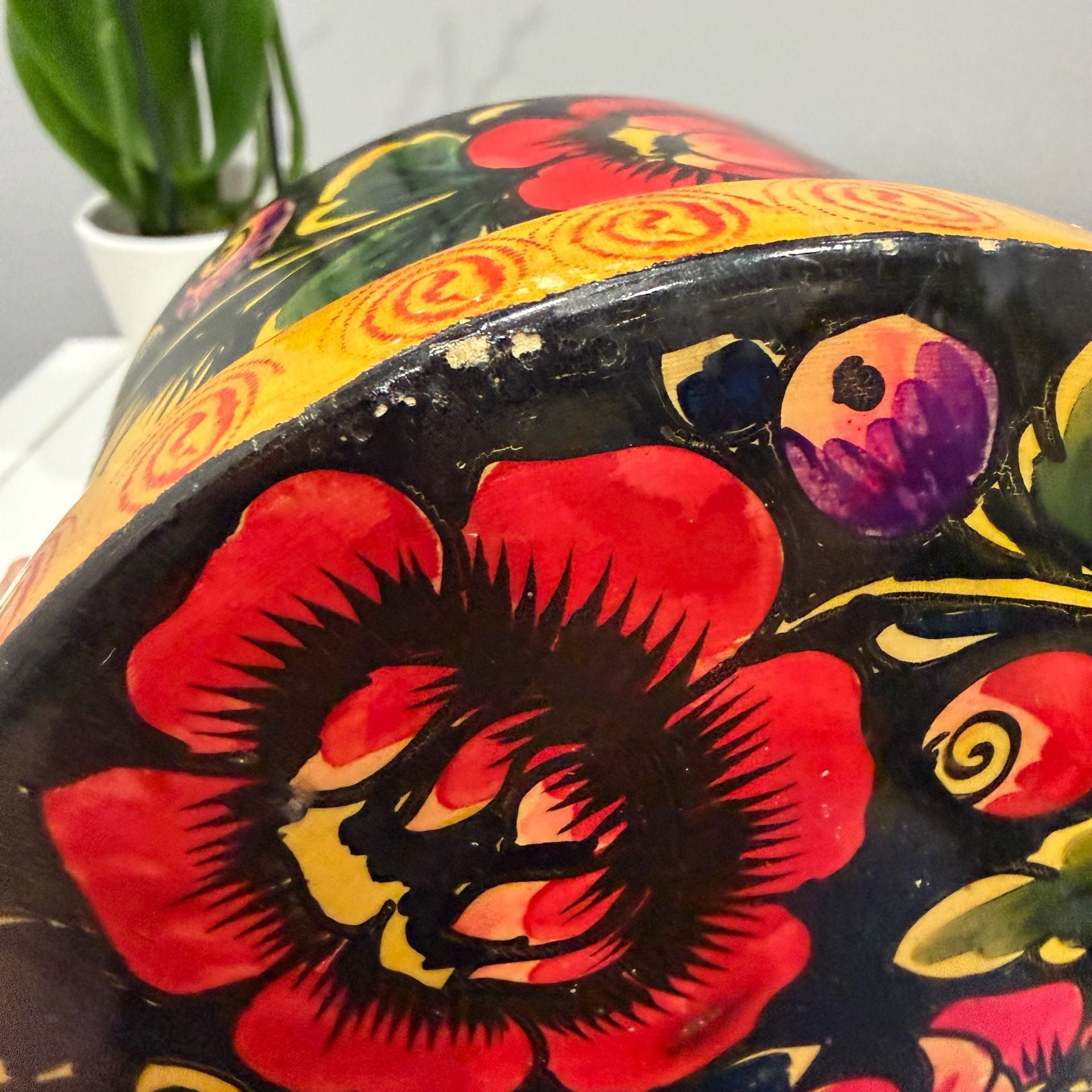 Vintage Hand Painted Russian Wooden Trinket Box Floral Folk Art 3