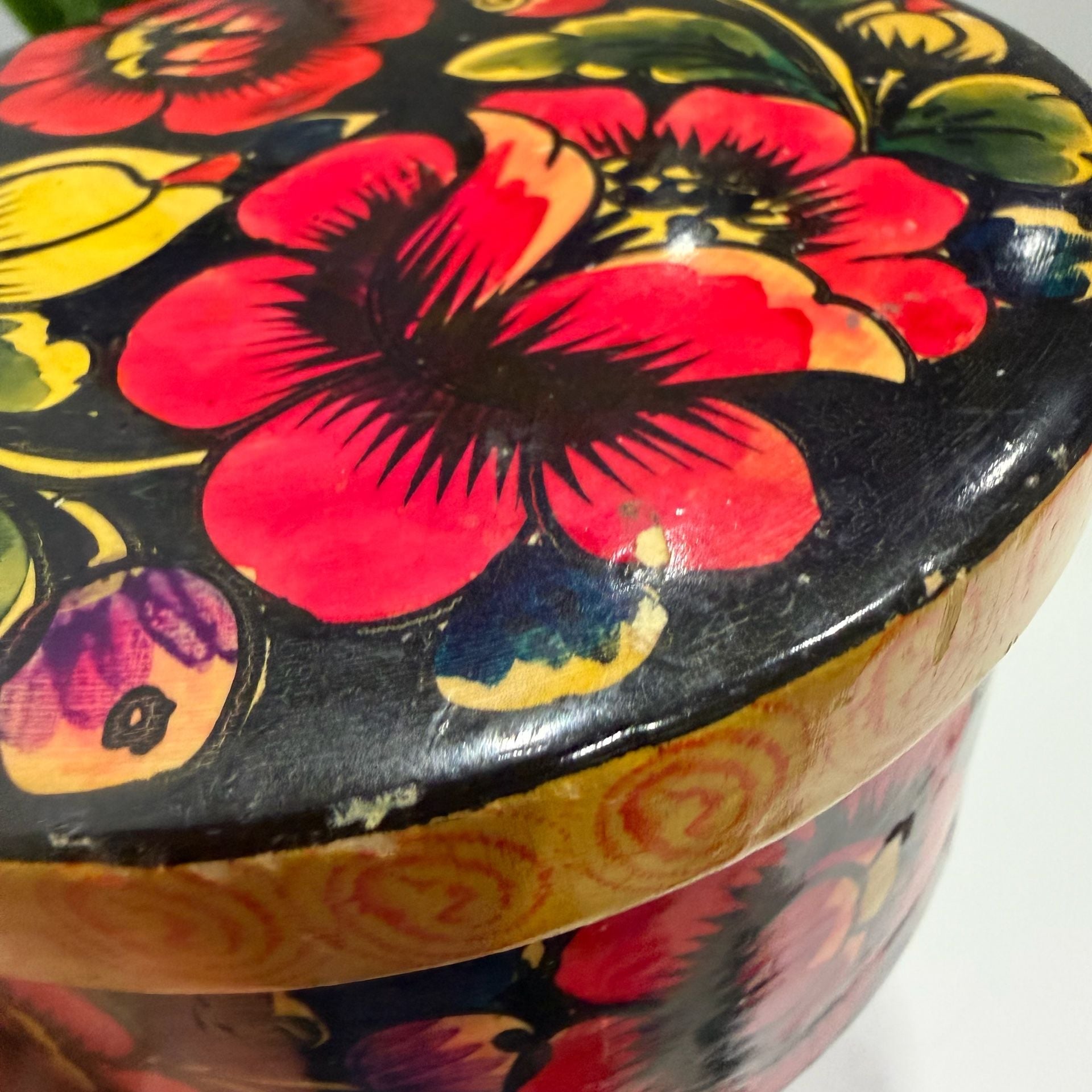 Vintage Hand Painted Russian Wooden Trinket Box Floral Folk Art 4