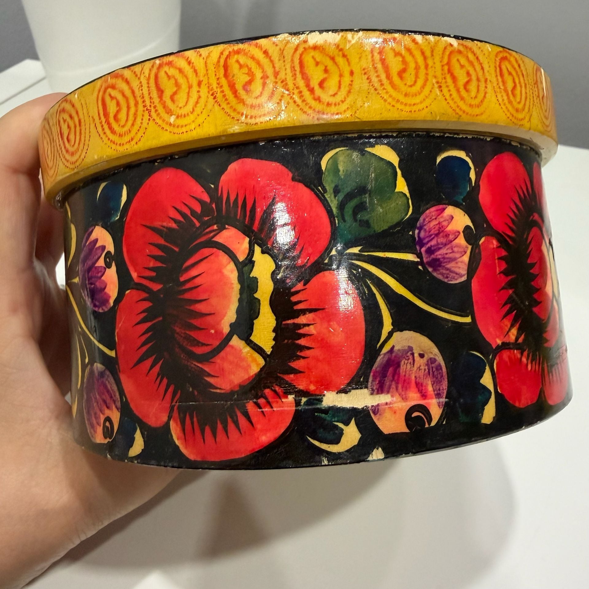 Vintage Hand Painted Russian Wooden Trinket Box Floral Folk Art 5