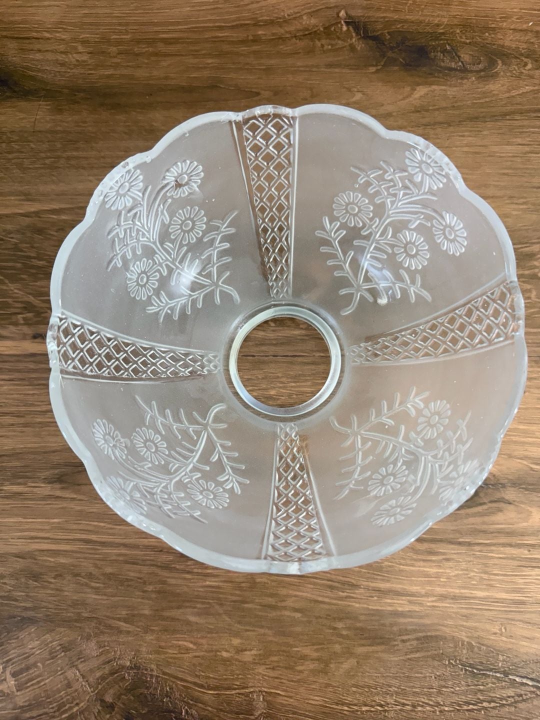 Vintage Frosted Glass Floral Lampshade Scalloped Edge 4