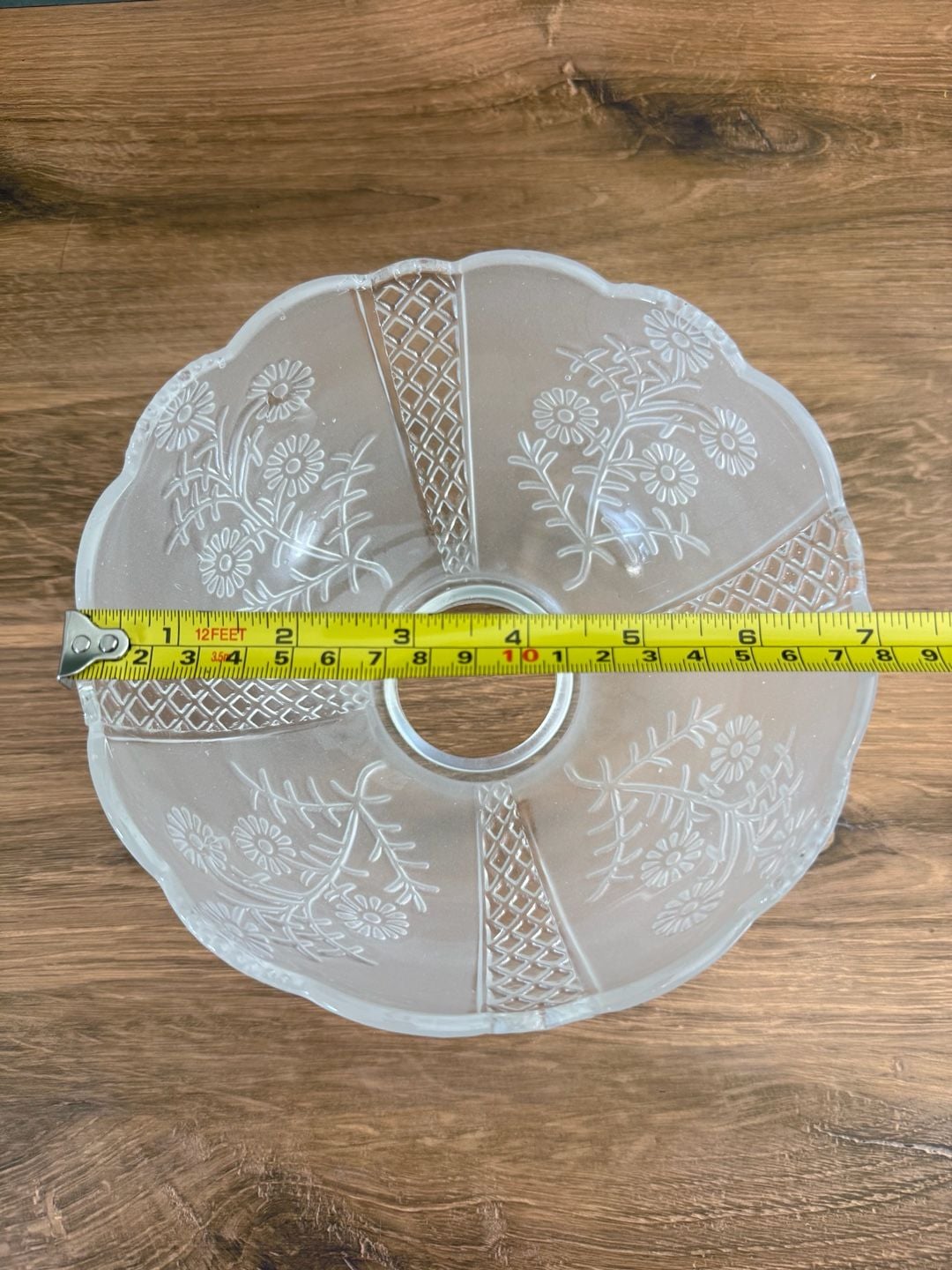 Vintage Frosted Glass Floral Lampshade Scalloped Edge 5
