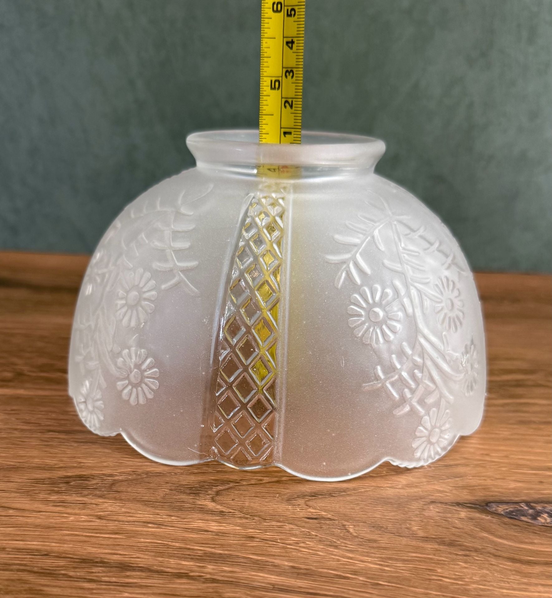 Vintage Frosted Glass Floral Lampshade Scalloped Edge 6