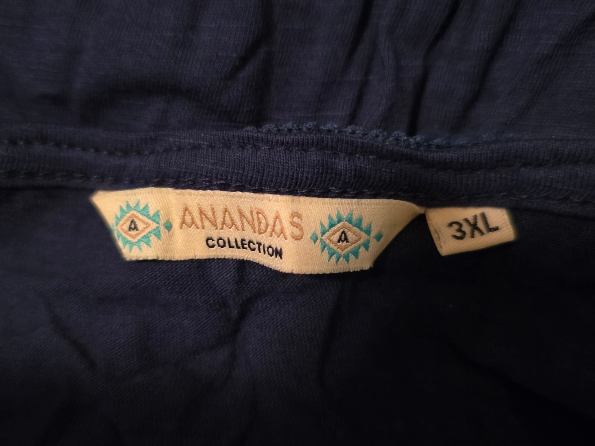 Anandas Collection Pom Pom Tunic Top Size 3XL Bavy Blue Cotton Long Sleeve 4