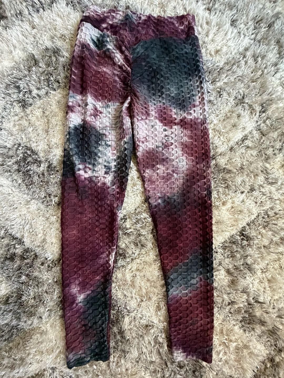 AQ-Sport Honeycomb Bubble Leggings Size L Maroon Tie Dye 4