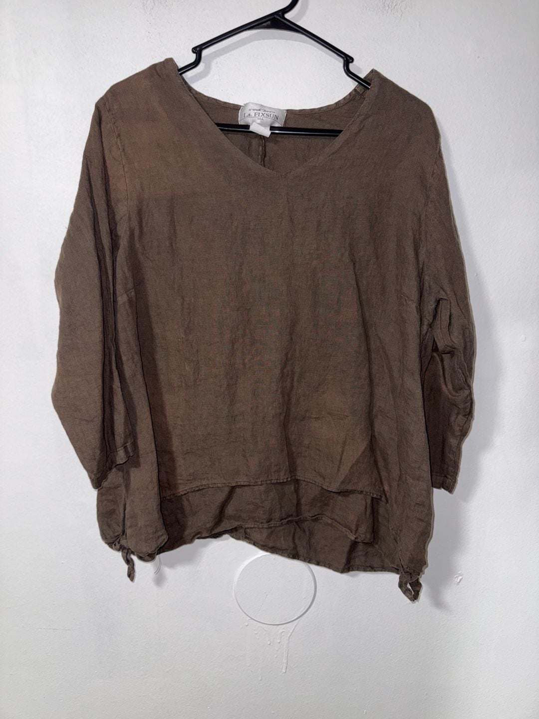 La Fixsun Linen Top Size M Brown V-Neck Blouse 2