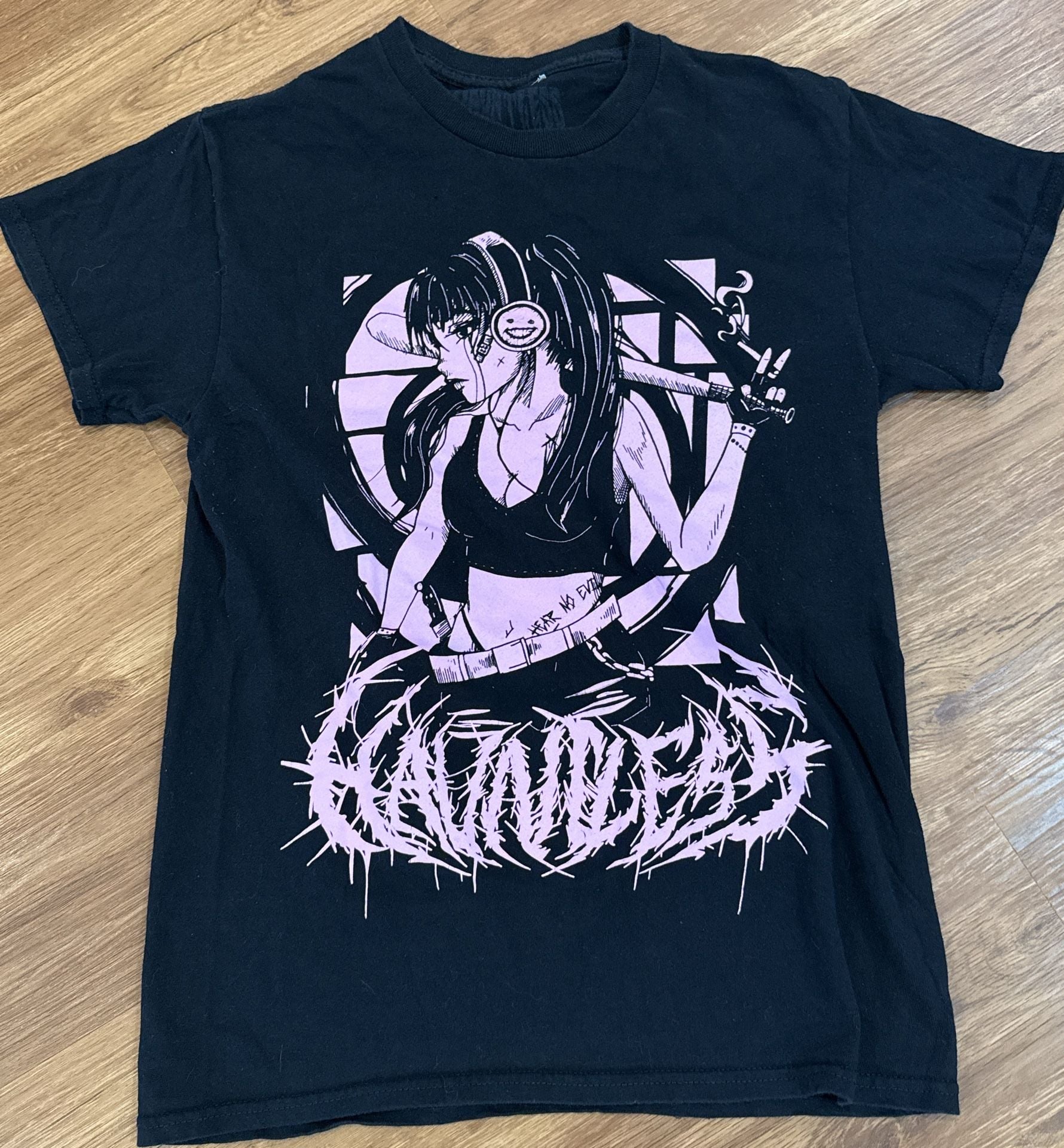 Hailstorm Graphic T-Shirt Size S Black Pink Anime Girl 2