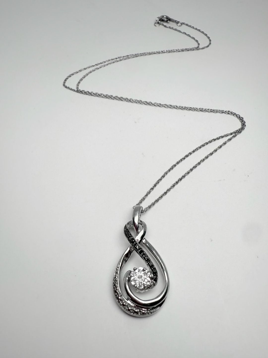 Sterling Silver White And Black Diamond Swirl Pendant Necklace 3