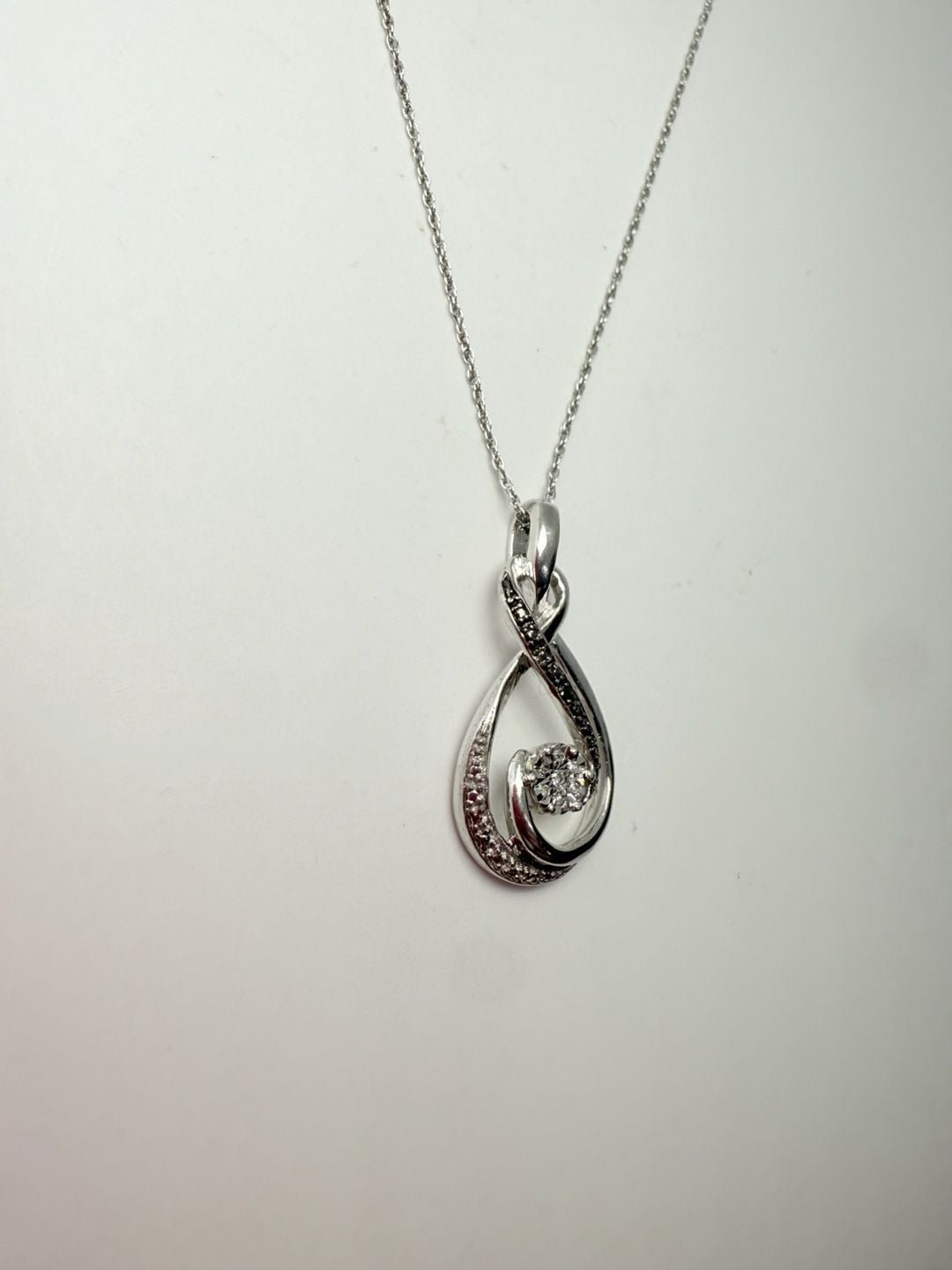 Sterling Silver White And Black Diamond Swirl Pendant Necklace 12