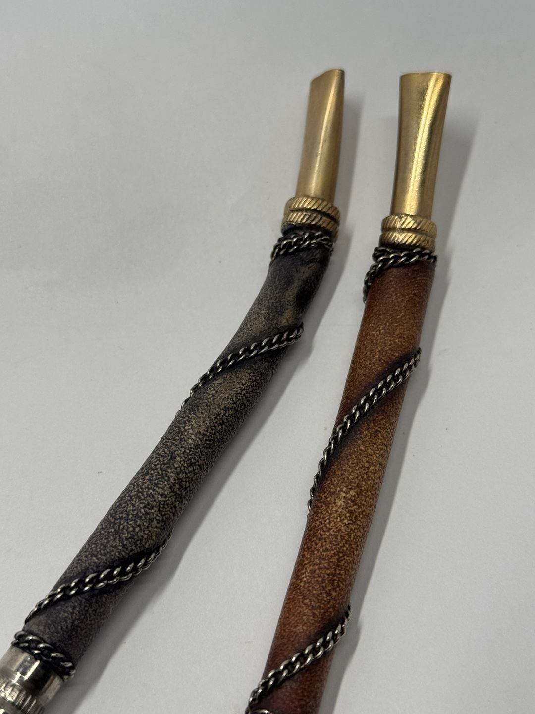 Argentine Yerba Mate Straw Bombilla Set Leather Wrapped Lot of 2 3