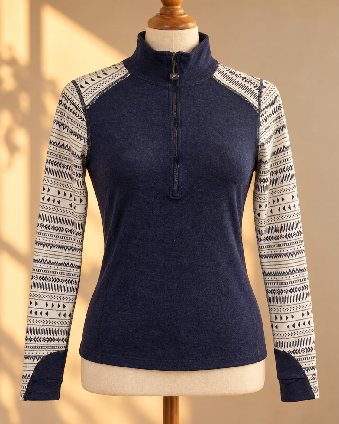 Terramar Woolskins Merino Wool Quarter Zip Base Layer Nordic Ski Top S Petite 2