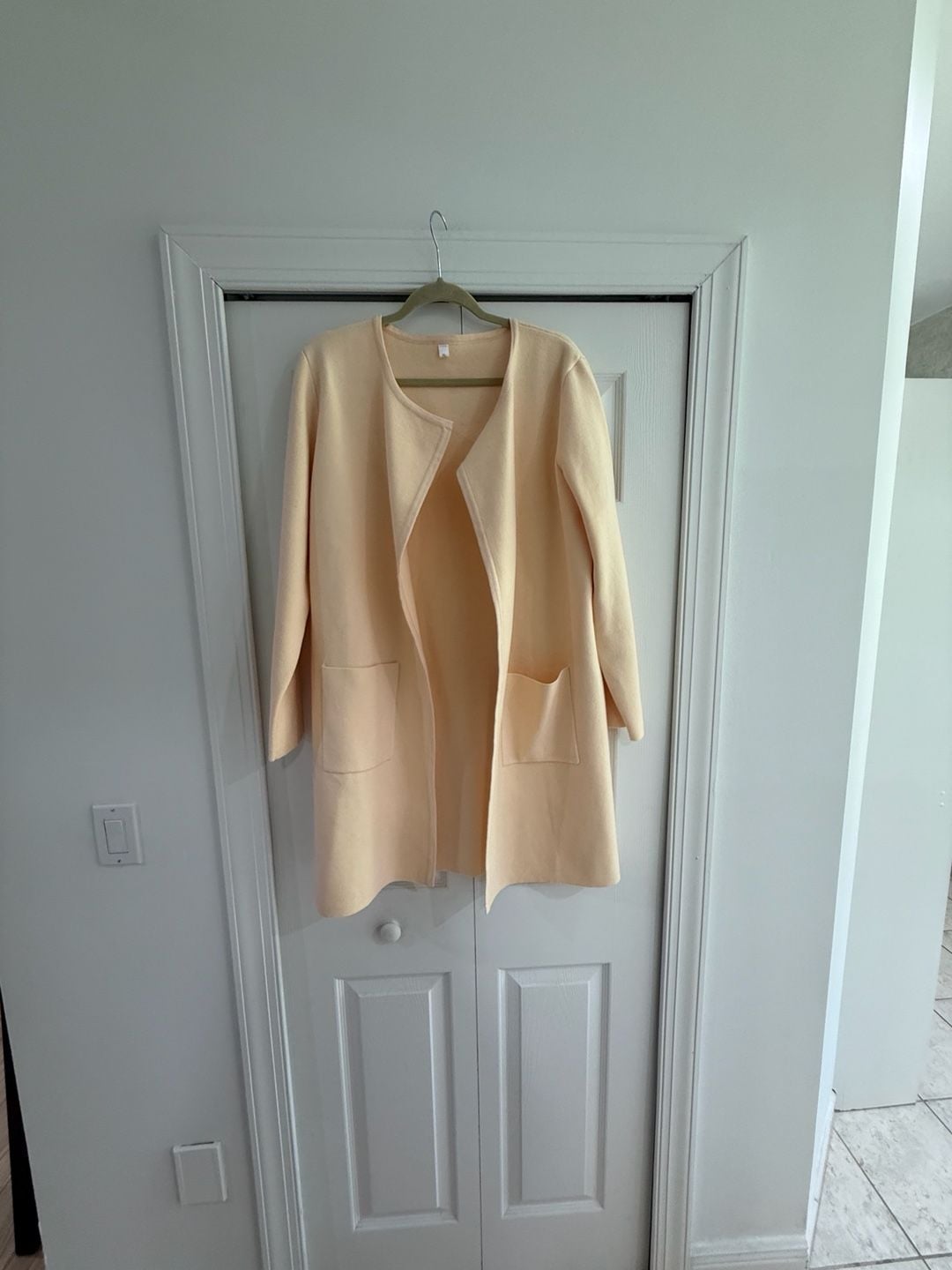 Women Open Front Coatigan Sweater Size XL Yellow Long Knit 4