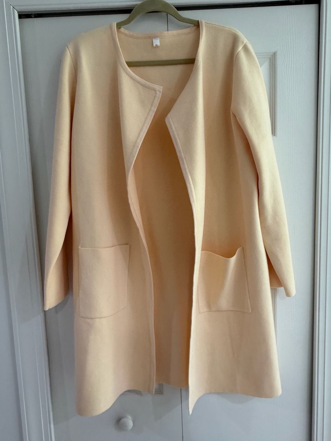 Women Open Front Coatigan Sweater Size XL Yellow Long Knit 5