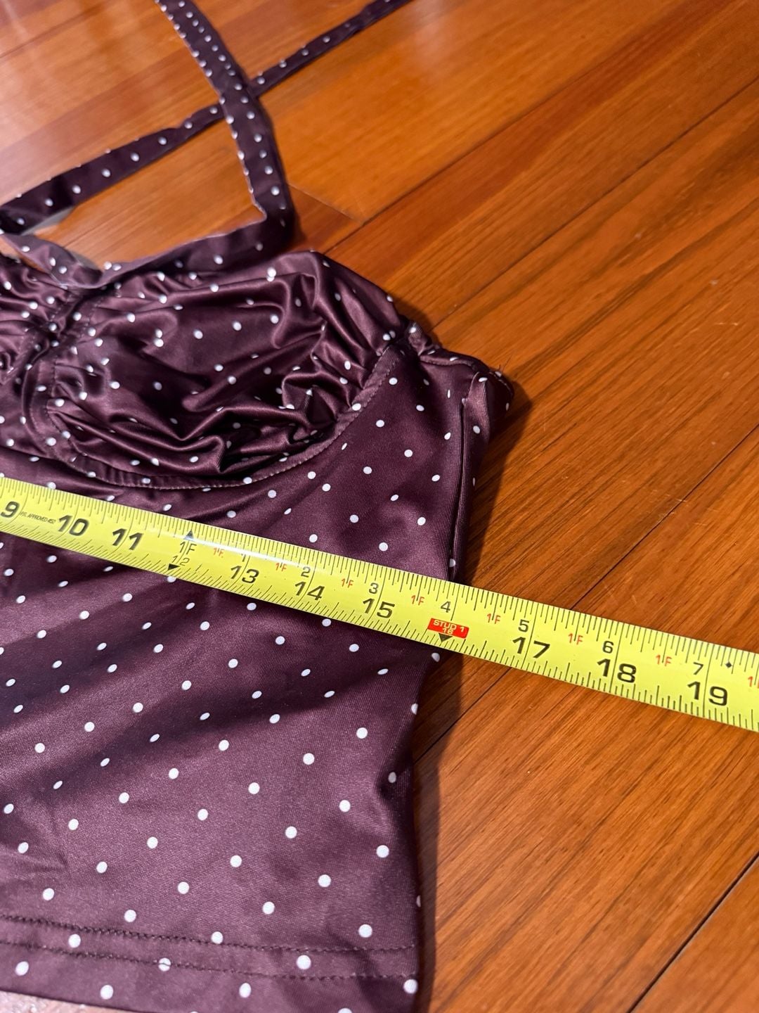 Shein Polka Dot Halter Top Size L Brown White Ruched Satin 3