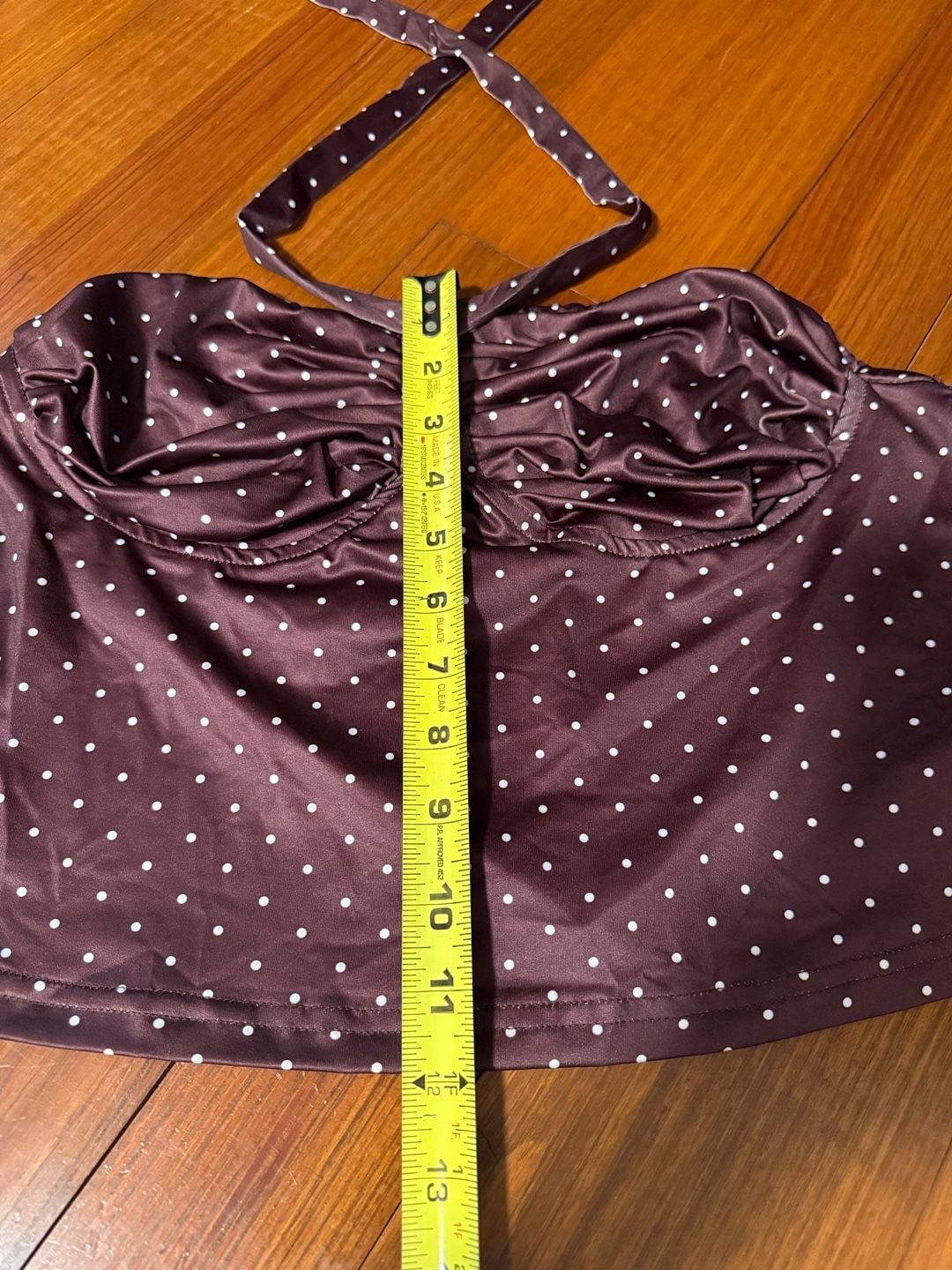 Shein Polka Dot Halter Top Size L Brown White Ruched Satin 4