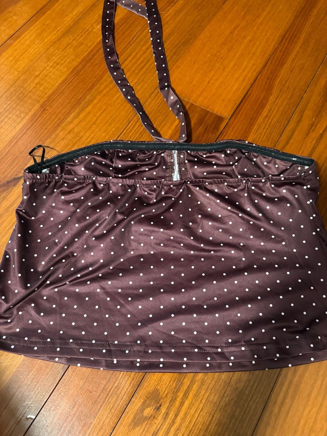 Shein Polka Dot Halter Top Size L Brown White Ruched Satin 5