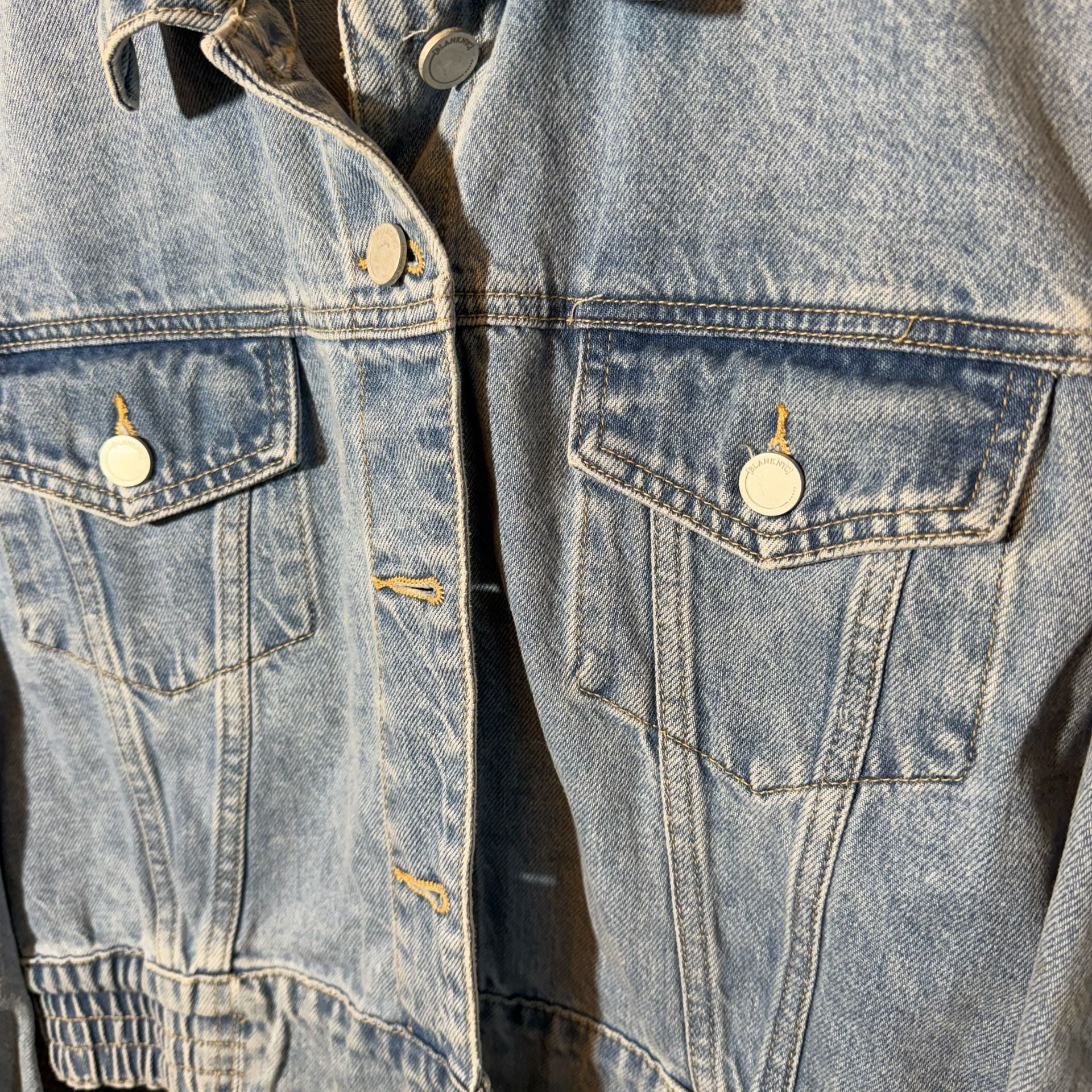 BlankNYC Denim Jacket Size M Cropped Blue Cotton Distressed 3