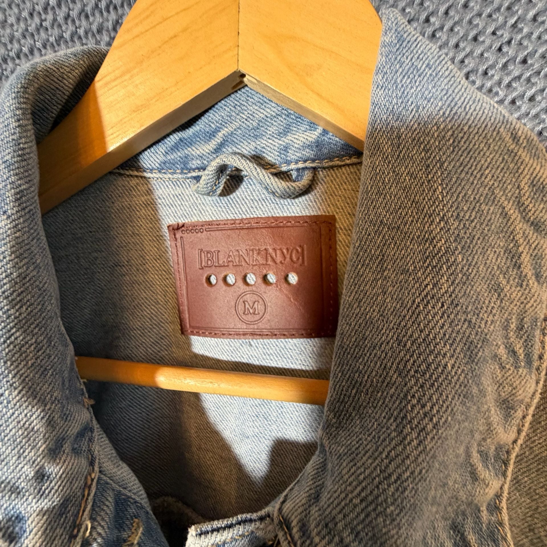 BlankNYC Denim Jacket Size M Cropped Blue Cotton Distressed 5