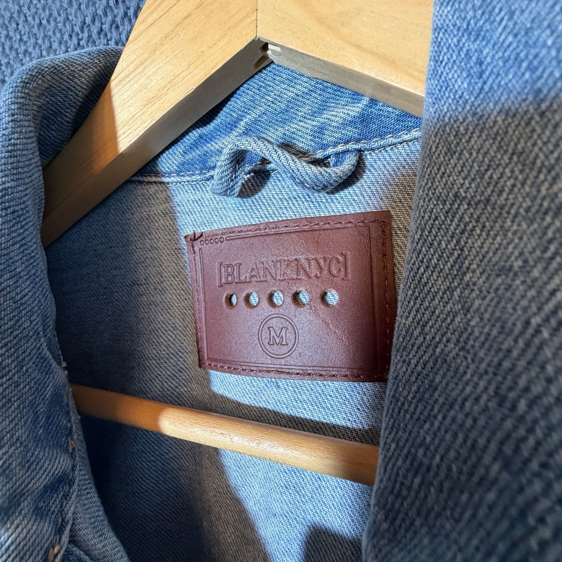 BlankNYC Denim Jacket Size M Cropped Blue Cotton Distressed 6