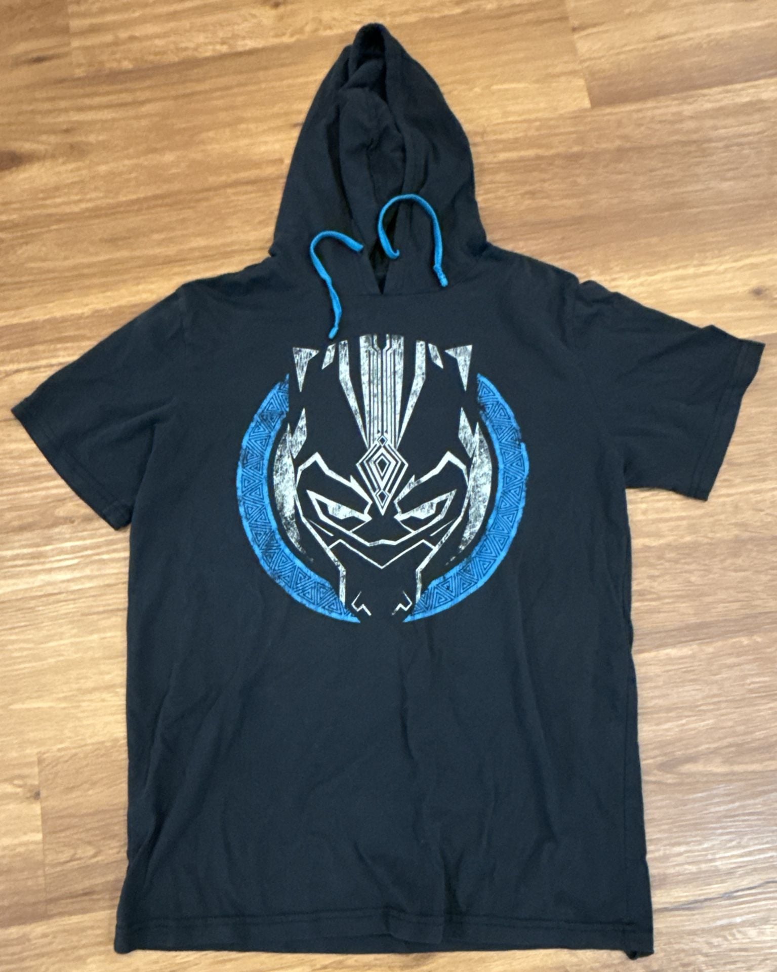 Marvel Black Panther Short Sleeve Hoodie Size Large Black 1