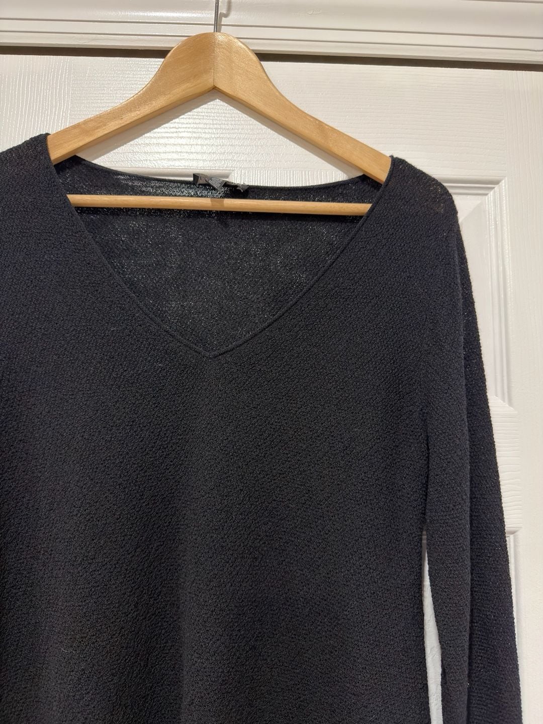 Eileen Fisher Wool Tunic Sweater Size XS Black V-Neck Asymmetrical Hem 4