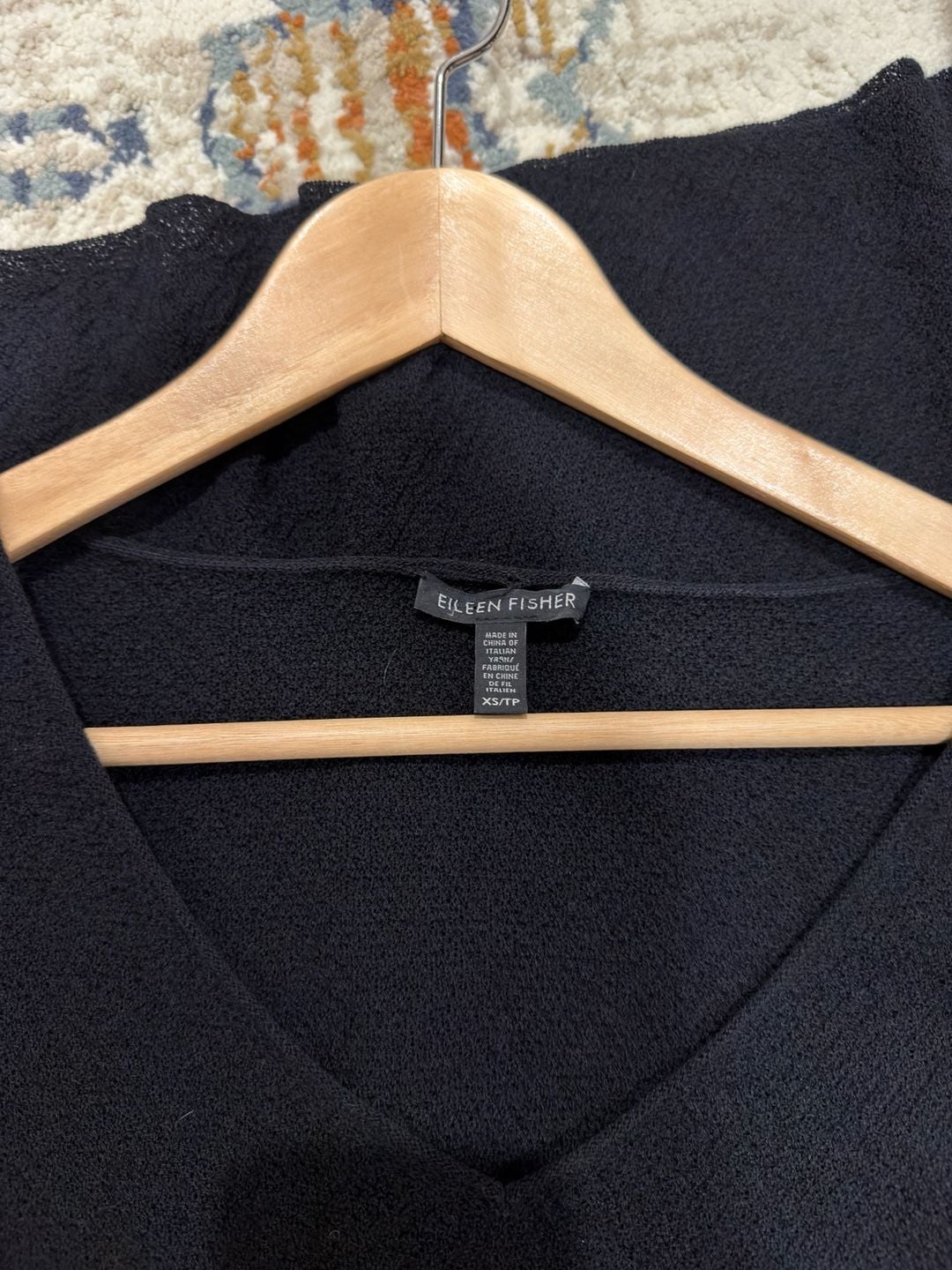 Eileen Fisher Wool Tunic Sweater Size XS Black V-Neck Asymmetrical Hem 5