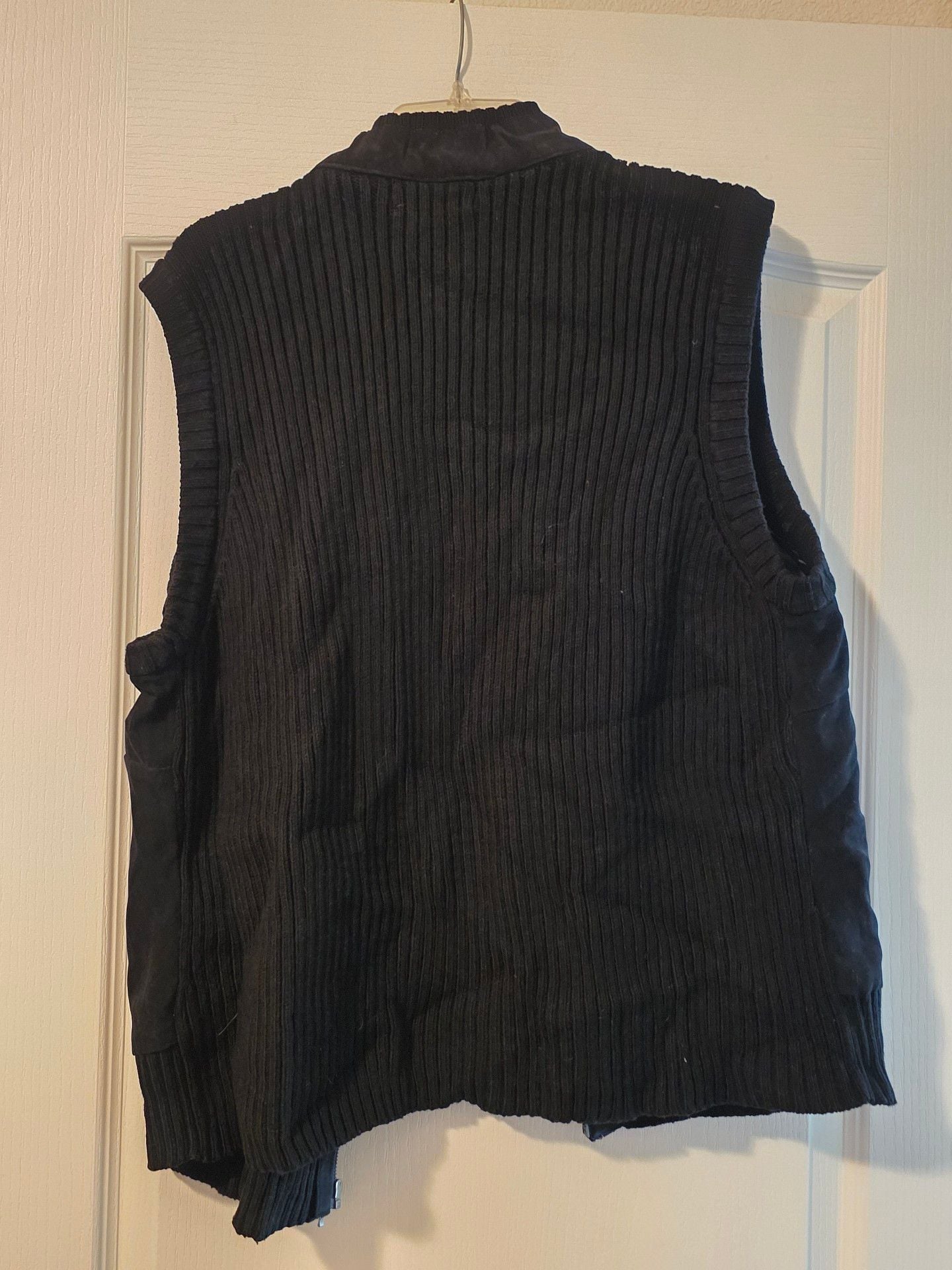 Casual Corner Annex Woman Full Zip Knit Vest 3X Black Mock Neck Faux Suede 3