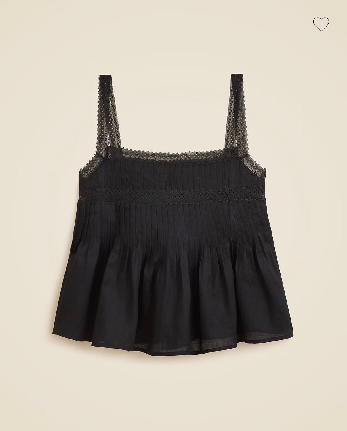J.Crew Pintuck Tank Top Size S Black Lace Trim Ramie 2