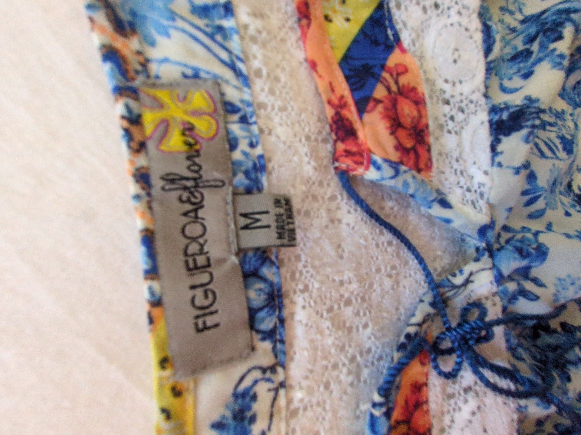 FIGUEROA&FLOWER Blouse Size M Multicolor Floral Patchwork Lace Tie 5