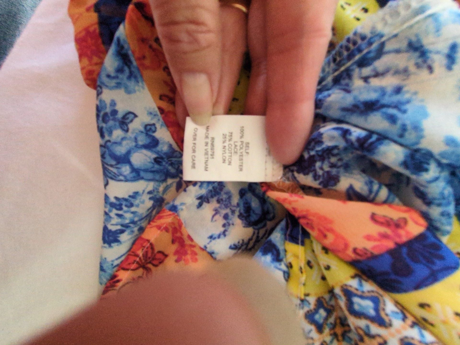 FIGUEROA&FLOWER Blouse Size M Multicolor Floral Patchwork Lace Tie 6