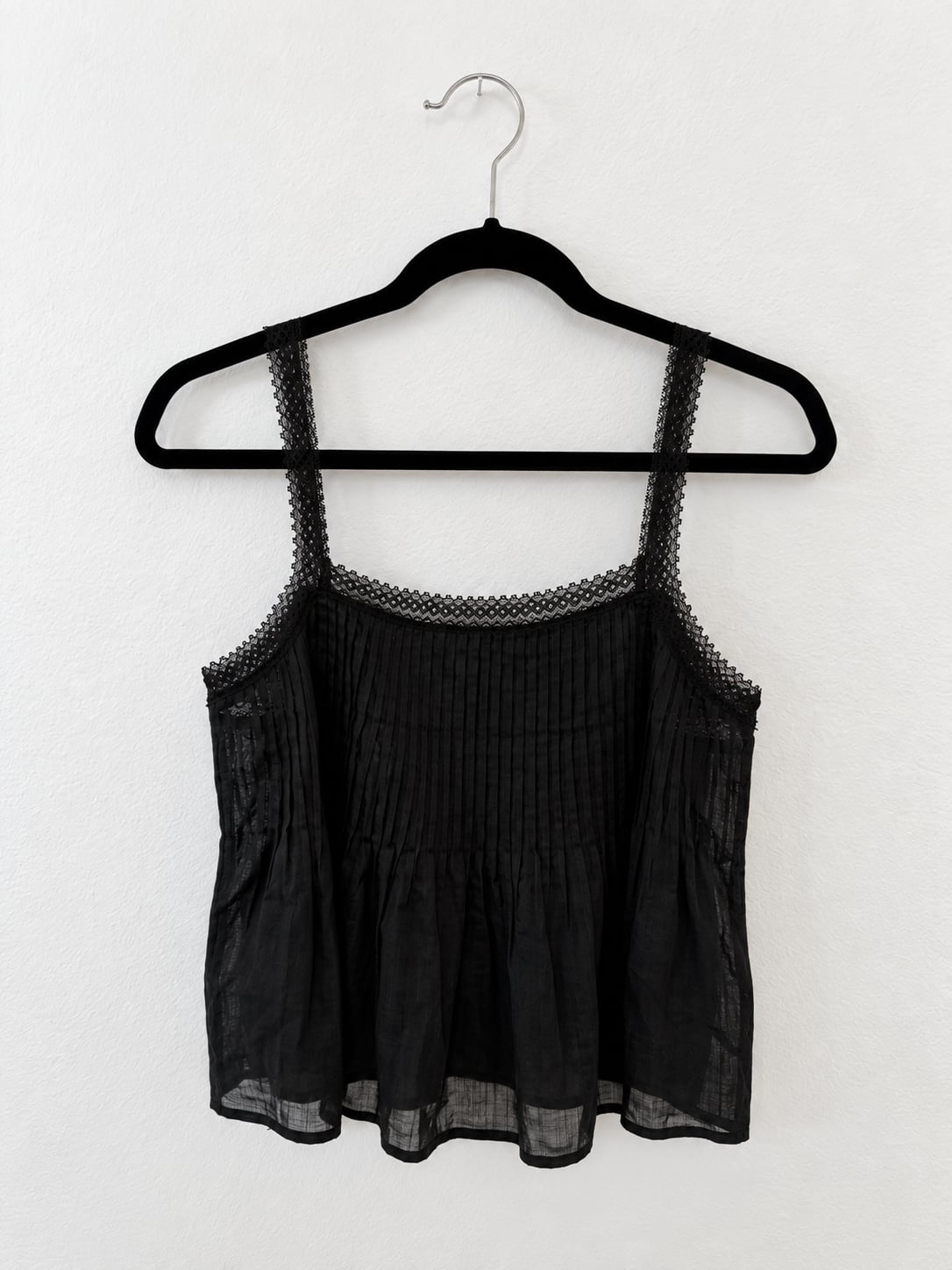 J.Crew Pintuck Tank Top Size S Black Lace Trim Ramie 4