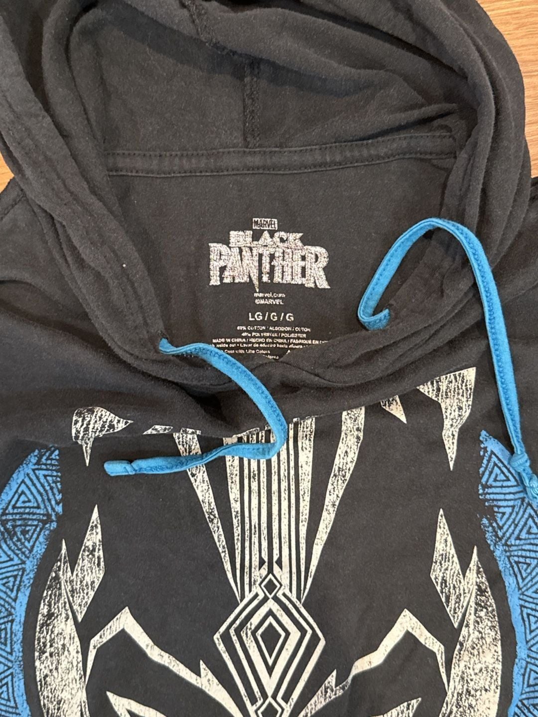 Marvel Black Panther Short Sleeve Hoodie Size Large Black 2